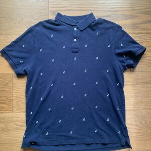 Navy Blue Polo Shirt with Anchor Pattern